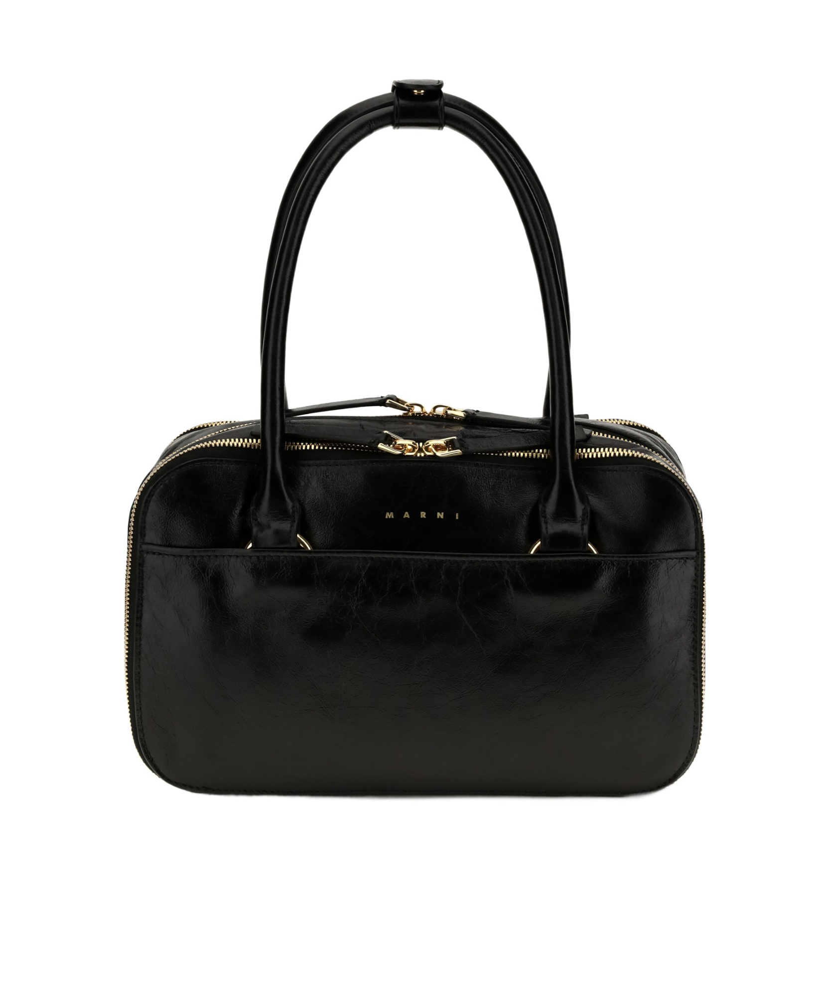 Marni Black Calf Leather Bos Taurus Handbag In Purple