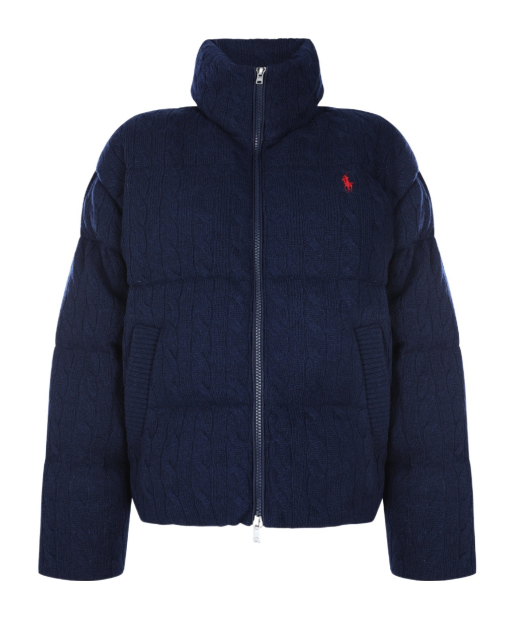 Polo Ralph Lauren Cable-knit Padded Coat In Navy