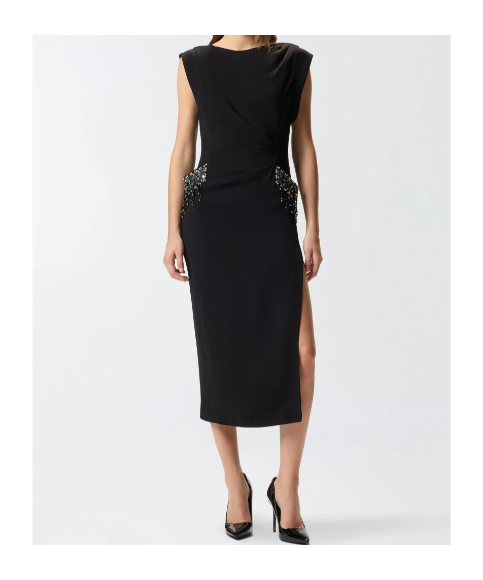 Pinko Midi Sleeveless Dress With Side Split And Sequins In Black
