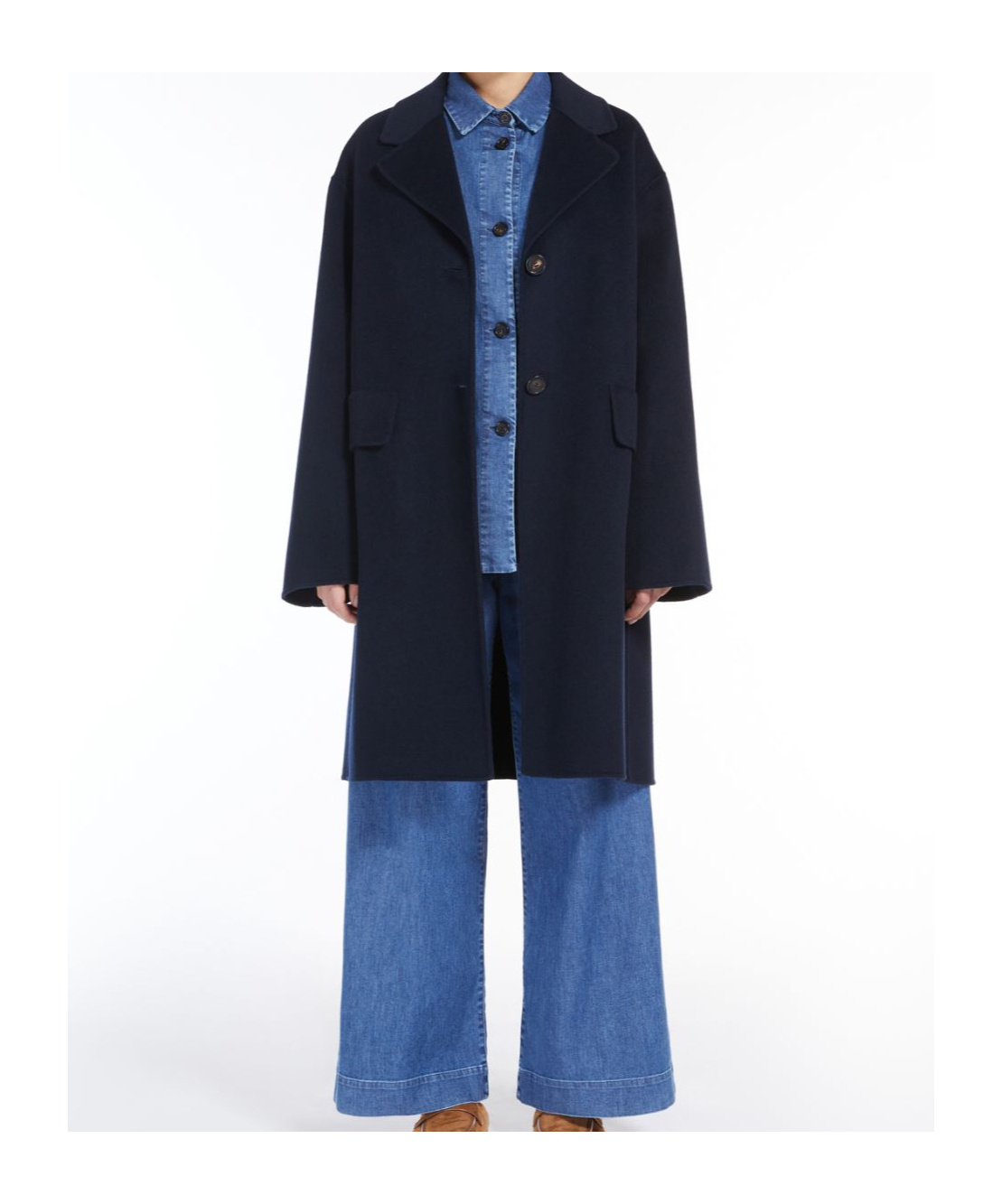 Max Mara Long-sleeved Stretch Denim Shirt In Blue