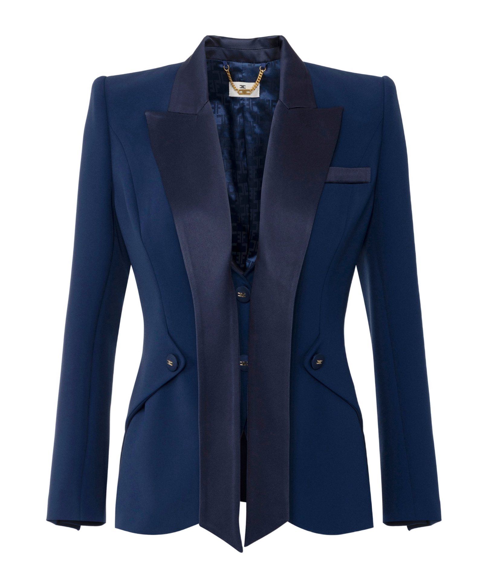 Elisabetta Franchi Satin Lapel Crepe Tuxedo Jacket In Blue