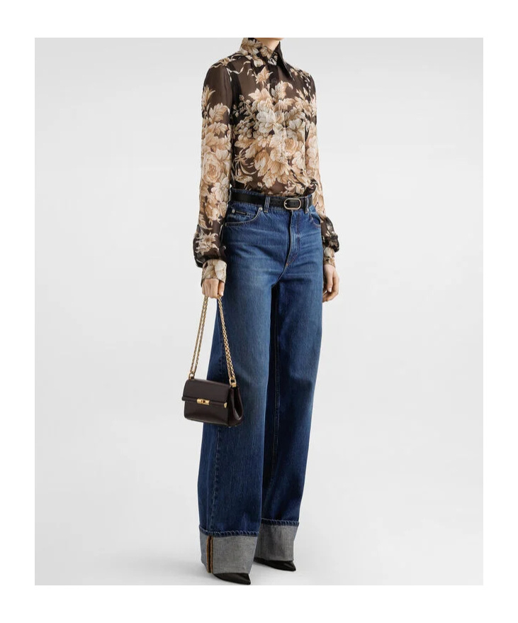 Dolce & Gabbana Floral-print Chiffon Shirt In Brown