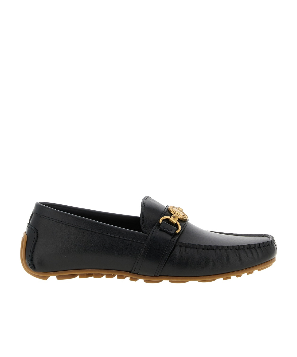 Moschino Round Toe Penny Loafers With Gold-tone Hardware In Black