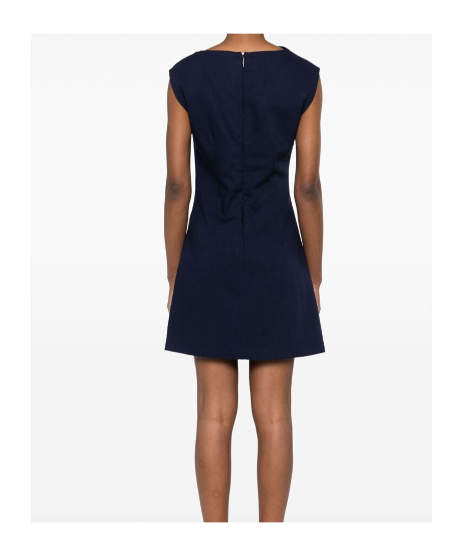 Msgm Short Blue Draped Dress In Black