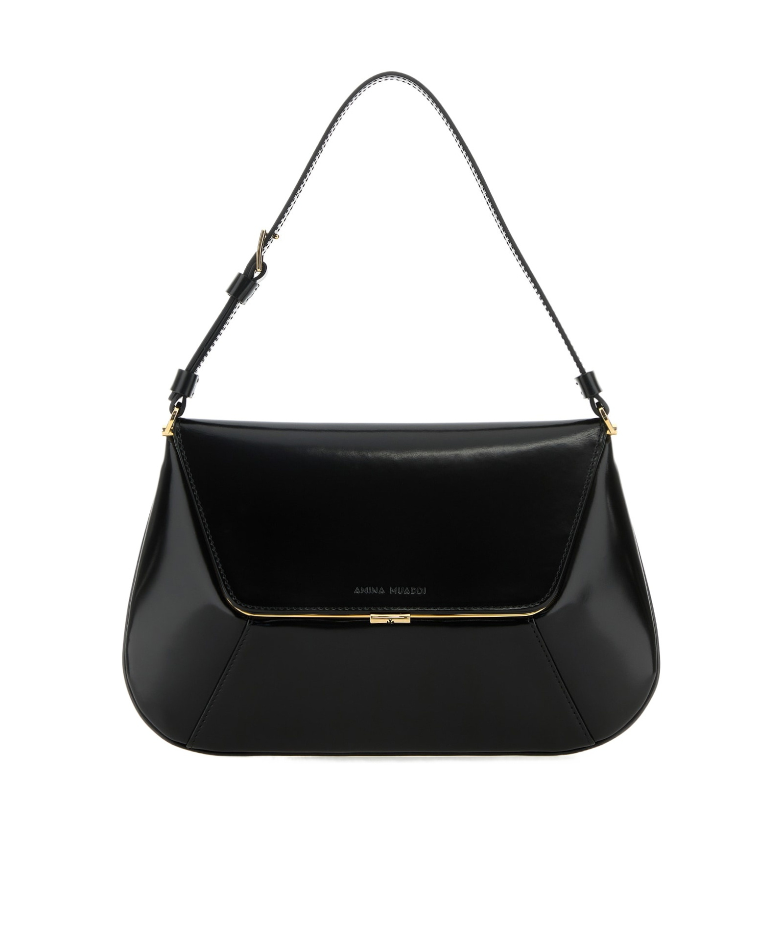 Amina Muaddi Leather Handbag With Curved Base And Reptile Motif Embossing In Black