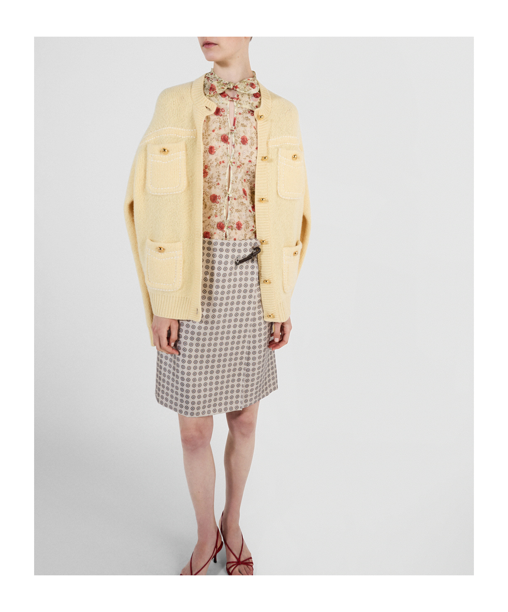 Prada Multiple-pockets Cashmere Cardigan In Nude