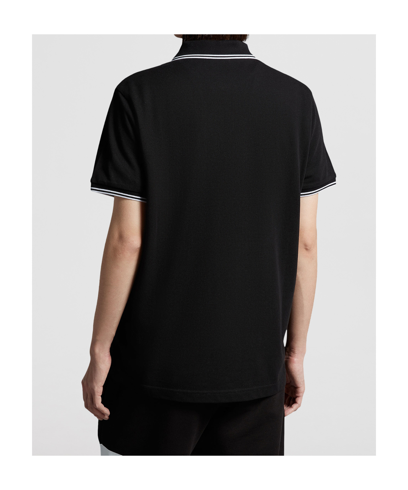 Moncler Navy Striped Trim Cotton Piquet Polo In Black