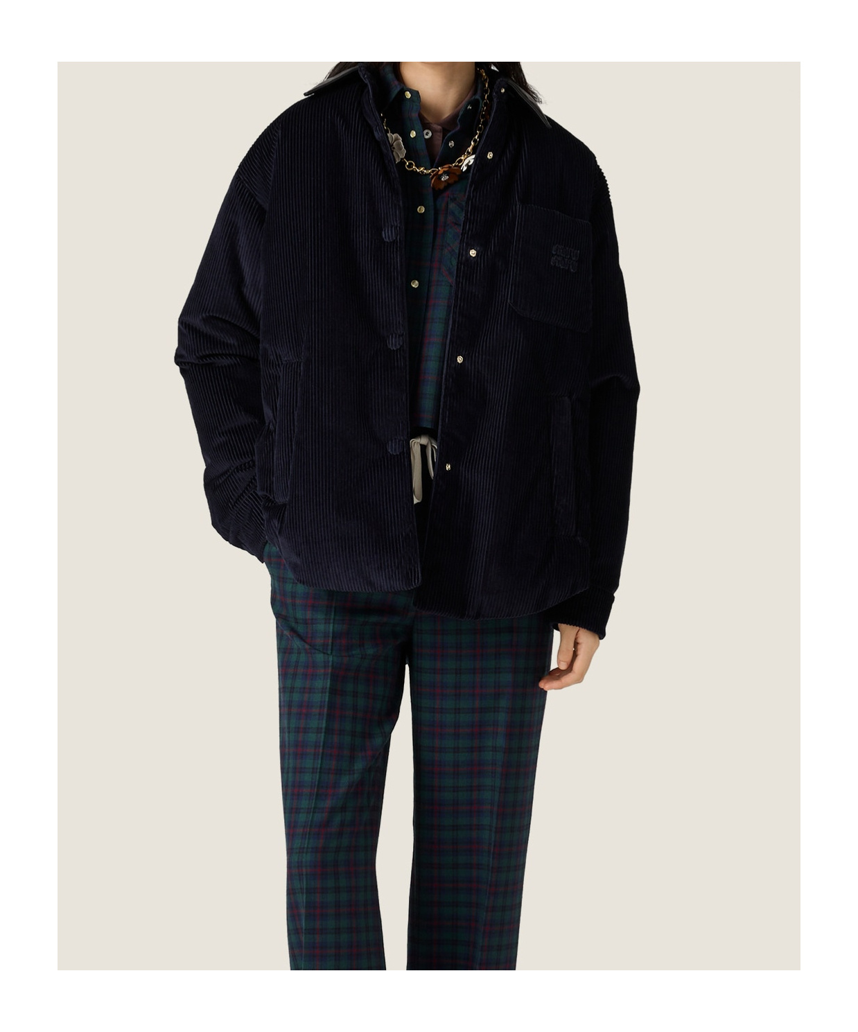 Miu Miu Corduroy Down Jacket In Blue