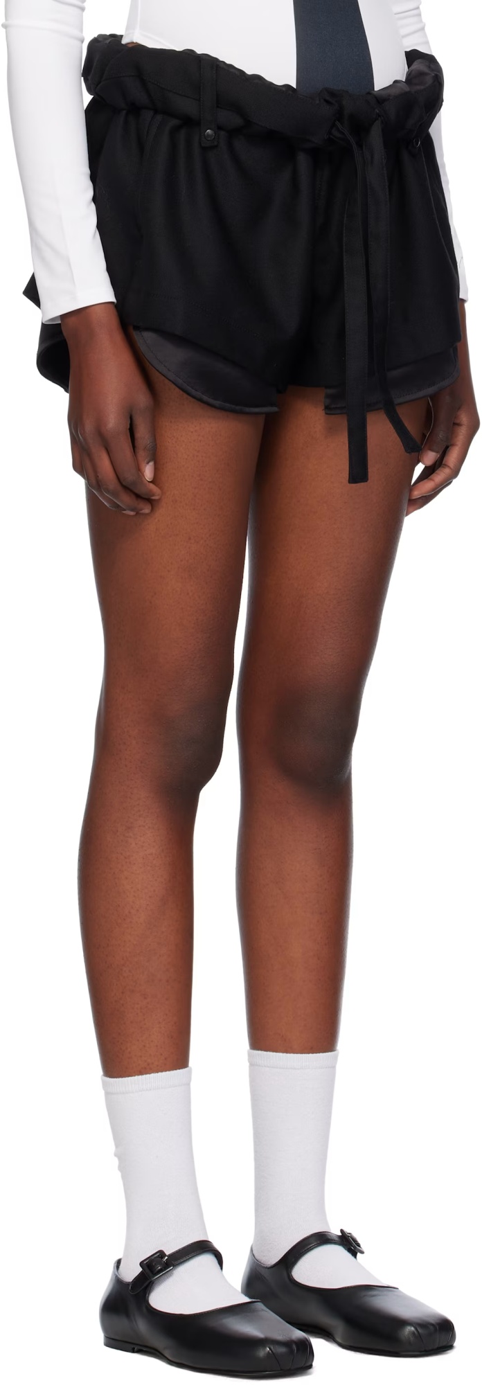 Open Yy Rolled Waist Mini Shorts In Black