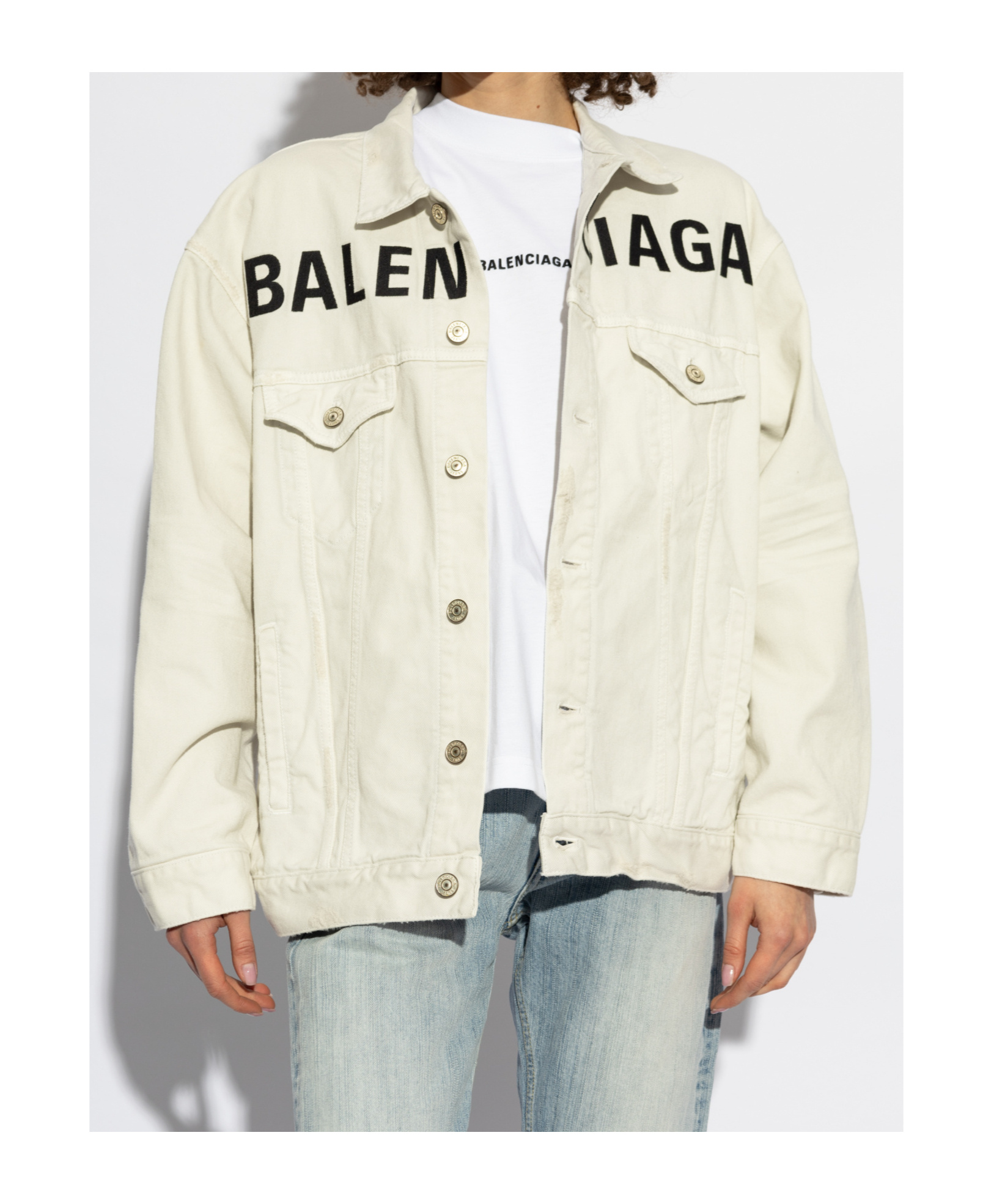 Balenciaga Logo-print Denim Jacket In White