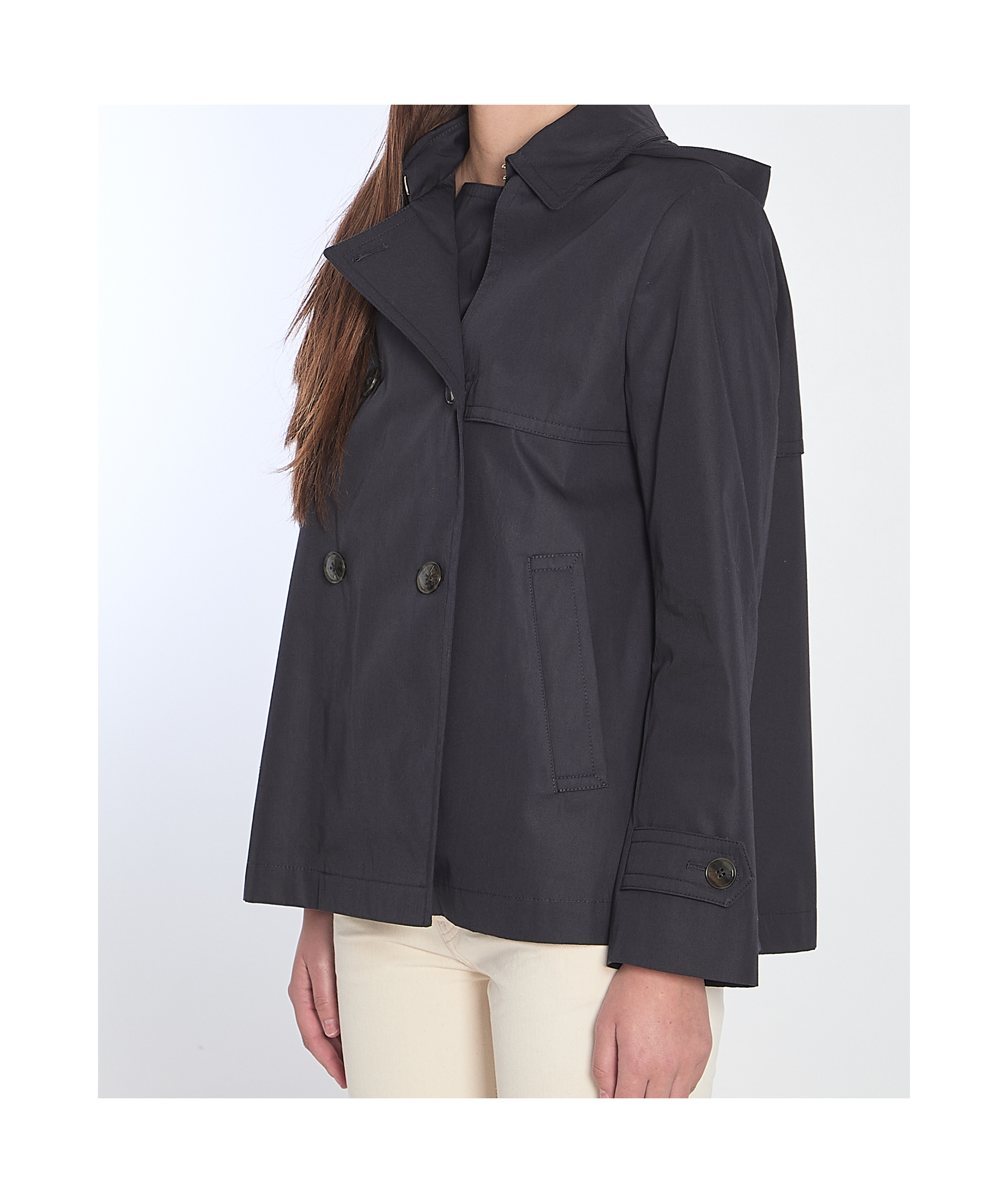 Herno Double Breasted Hooded Jacket In Black