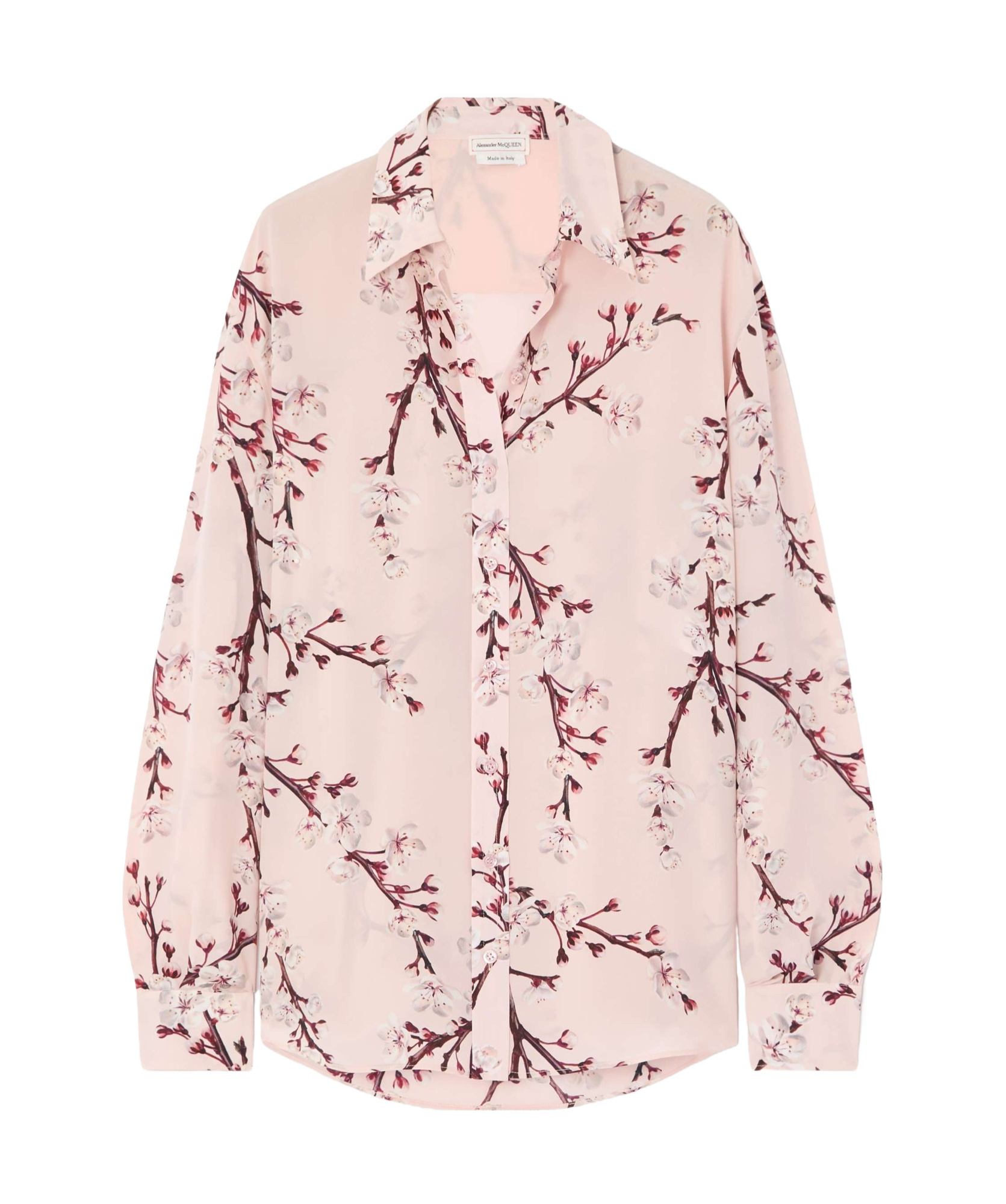 Alexander Mcqueen Cherry Blossom Print Button-front Blouse In Nude
