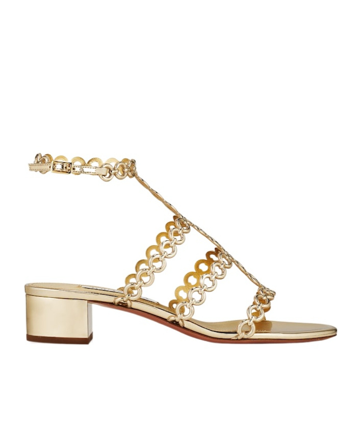Aquazzura Infinity Chain Sandal In Mirrored Leather In Gold