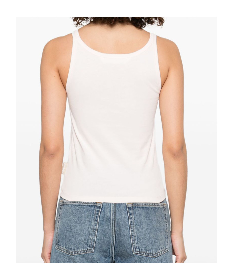 Palm Angels White T-shirt In Cotton With Teddy Sleeveless In Pink