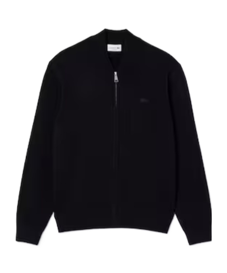 Lacoste Cotton And Wool Knit Bomber Jacket In Black