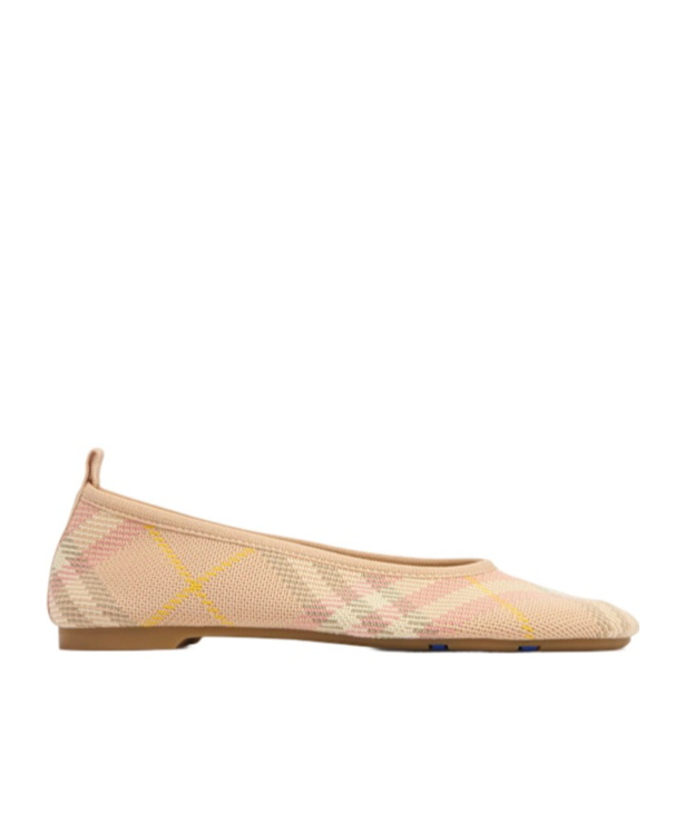Burberry Beige Check Knit Ballerinas With Rubber Sole