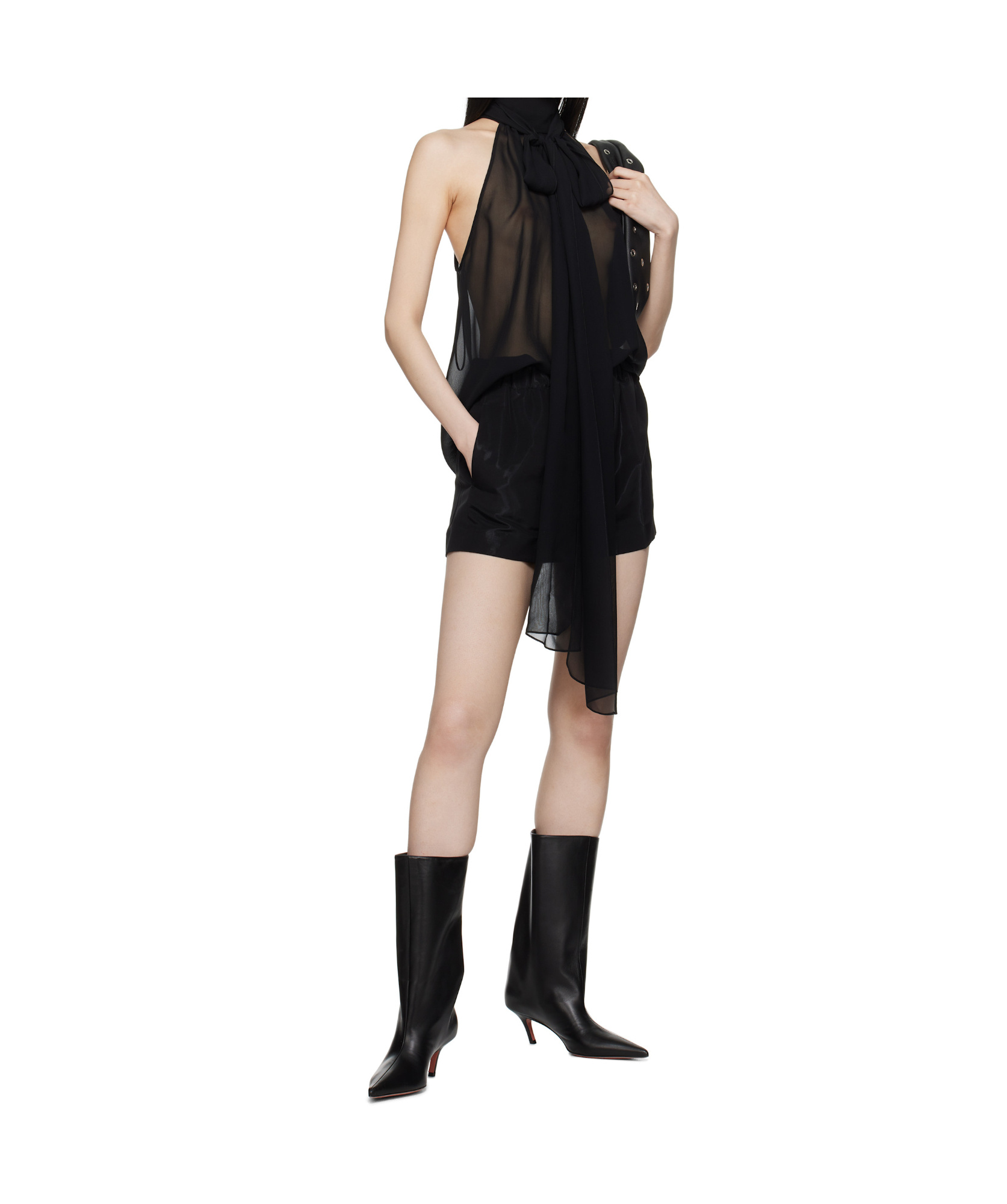 Amina Muaddi Pointed Middle Boot In Black