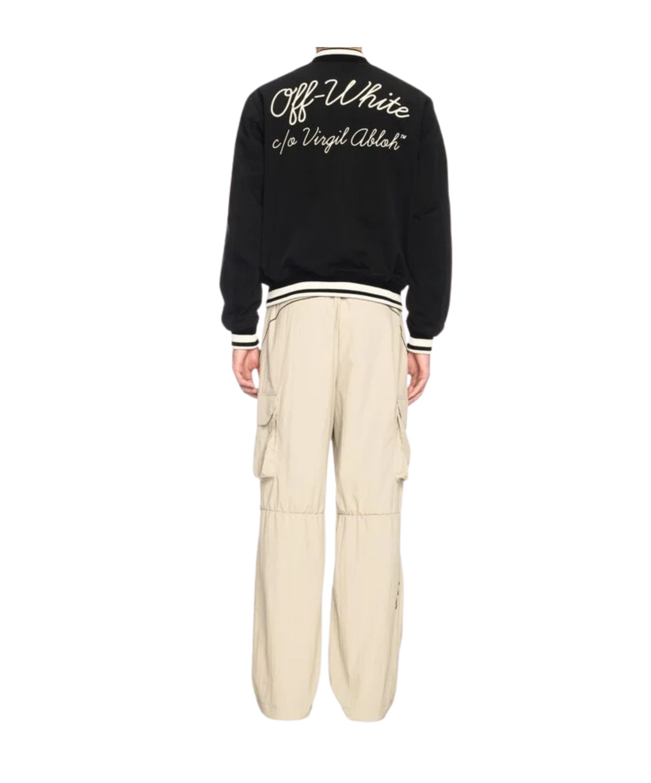 Off-white Black Polyester Bomber Jacket With Contrast Detailing In Blue