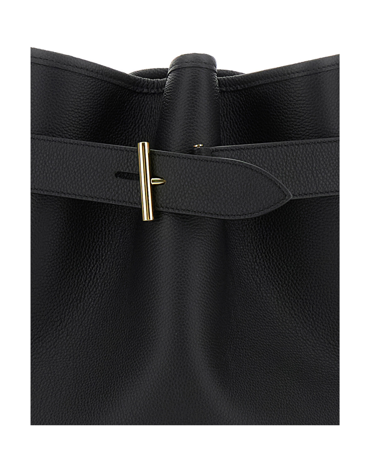 Tom Ford Black Medium Bucket Bag With Adjustable Shoulder Strap And Buckle Closure In Grained Leathe In Black