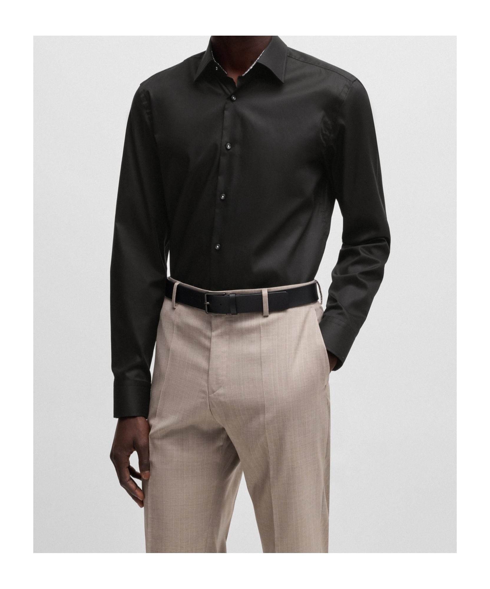 Hugo Boss Slim-fit Shirt In Easy-iron Cotton Poplin In Black
