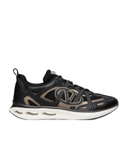 Valentino Vlogo Easyjog Low-top Sneaker In Calfskin And Fabric In Black