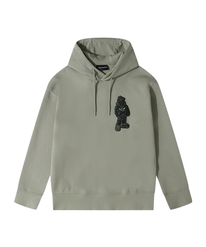 Emporio Armani Patch Hood Hoodie In Gray
