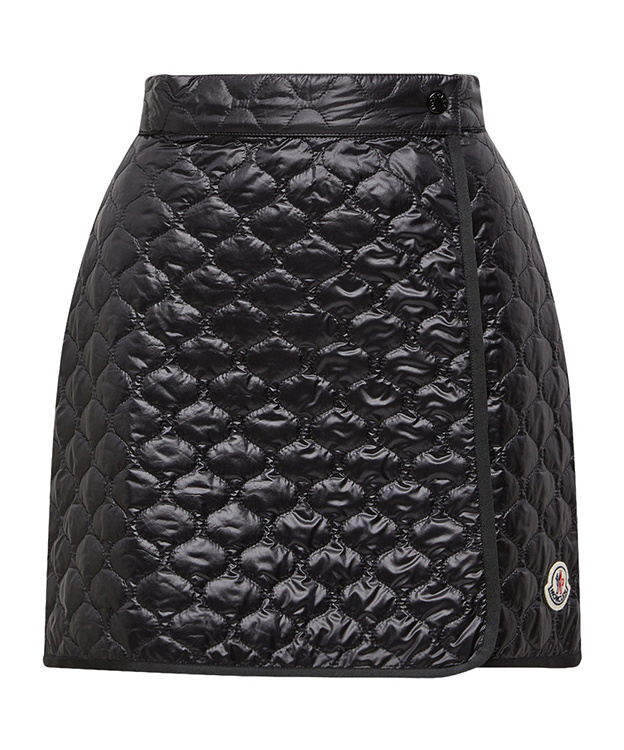 Moncler Quilted Black Skirt With Glossy Finish And Wrap Style In Black