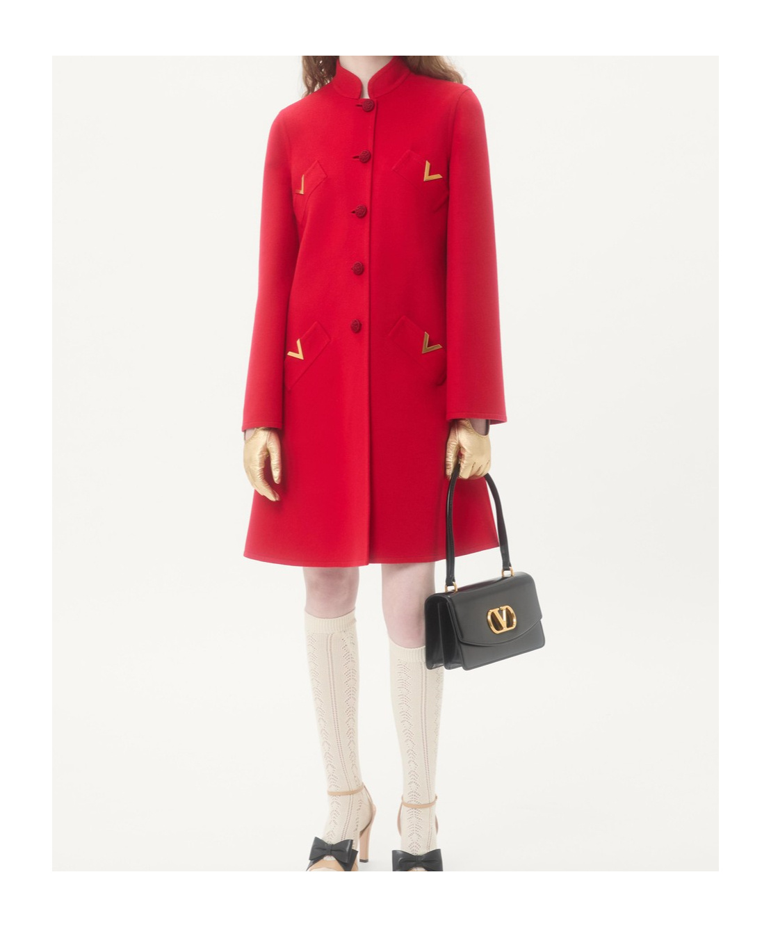 Valentino Vgold Button-up Coat In Red