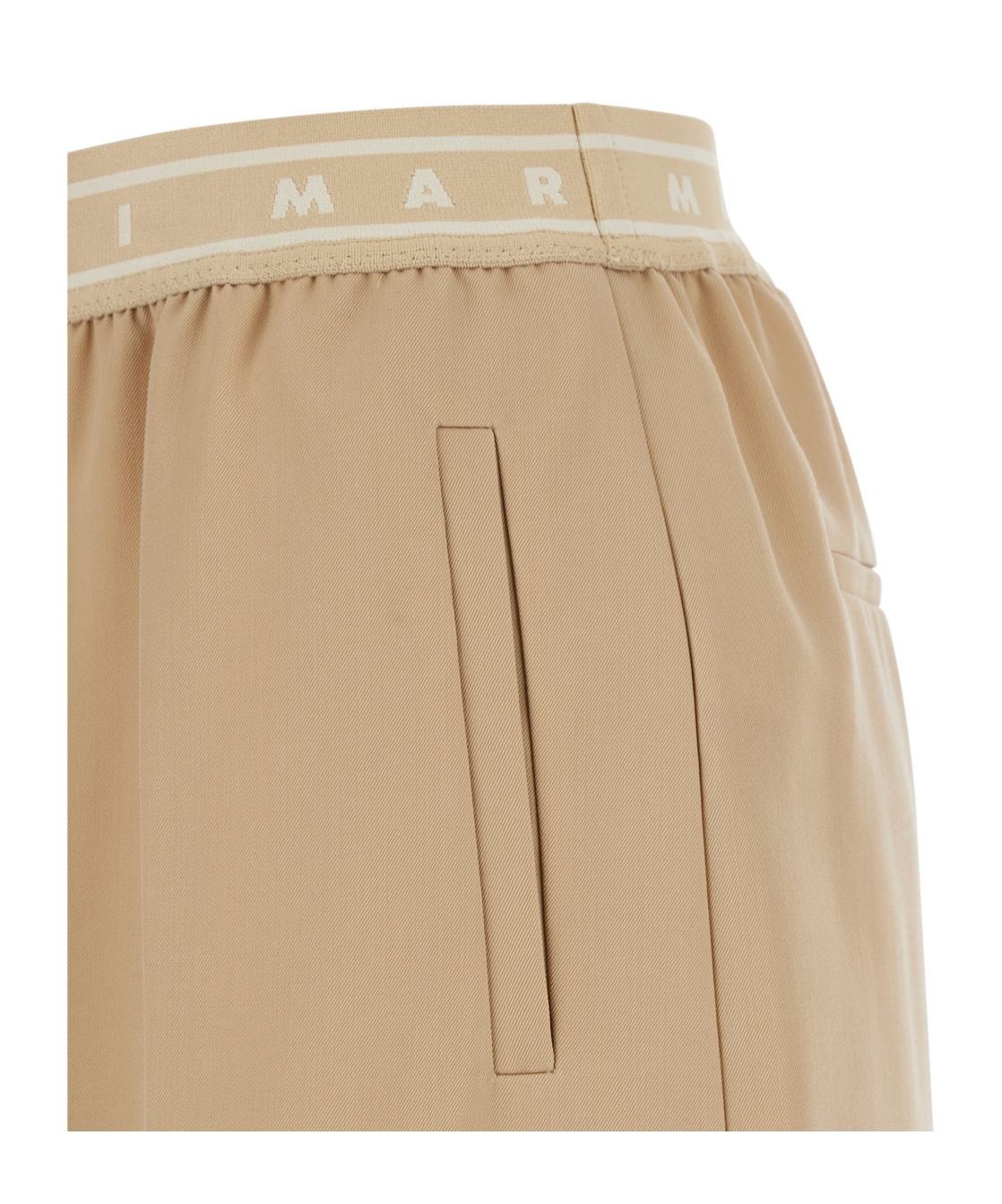 Marni Beige Pants With Elastic Waist And Logo Lettering In Wool Woman In Brown