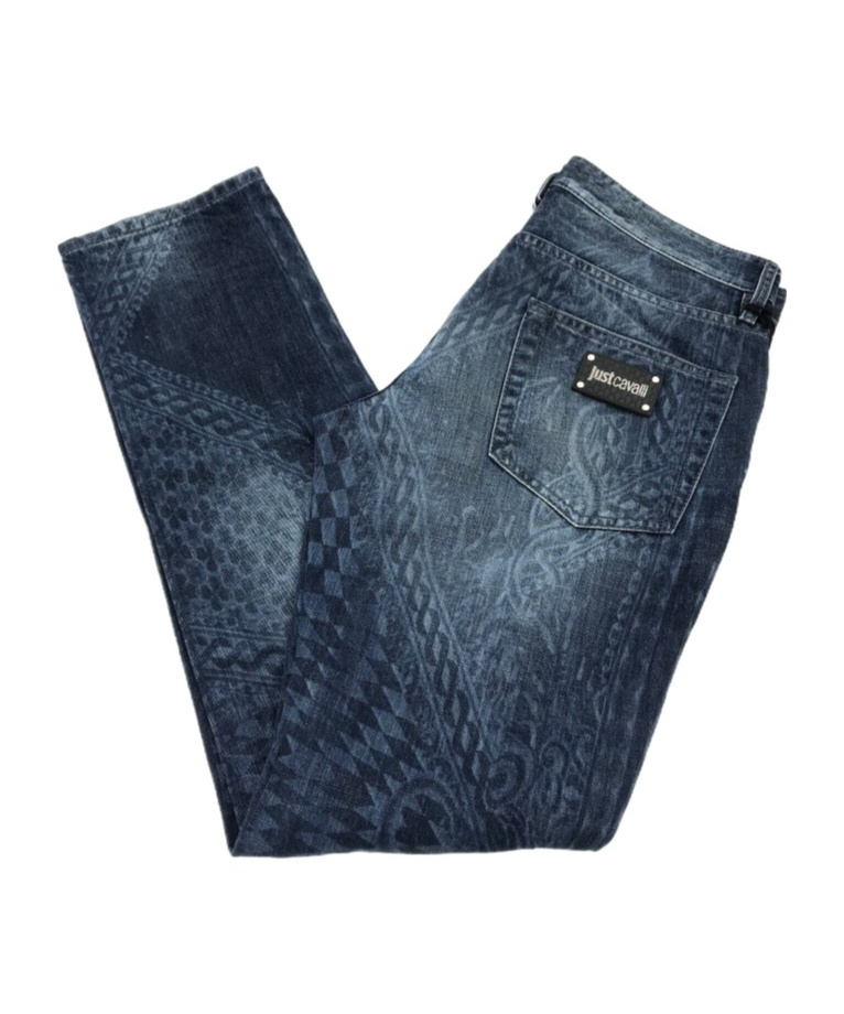 JUST CAVALLI FADED DETAILS DENIM TROUSERS