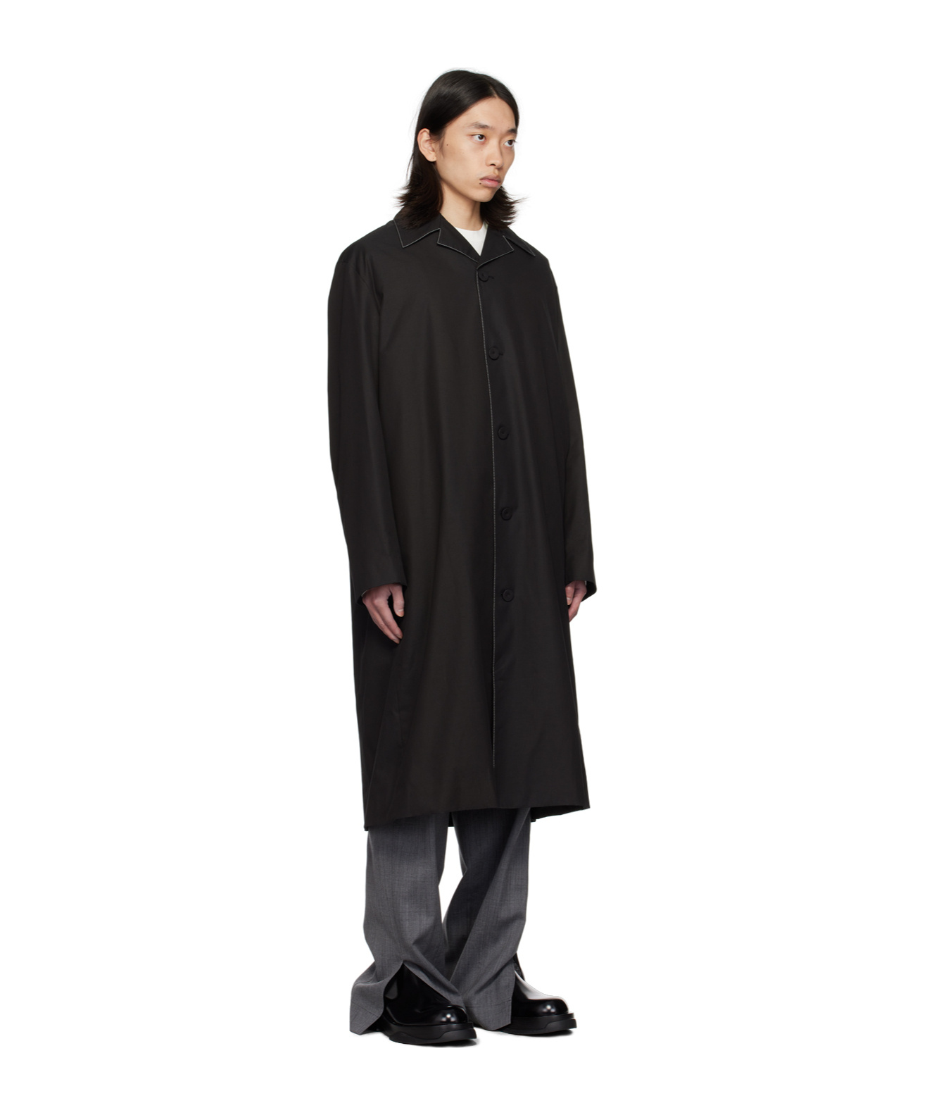 Jil Sander Buttoned-up Midi-coat In Black