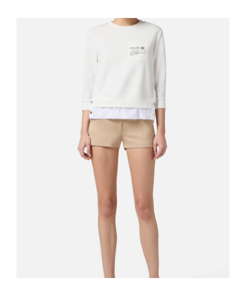 Elisabetta Franchi Fleece Top With Details In Poplin Fabric Clothing In White