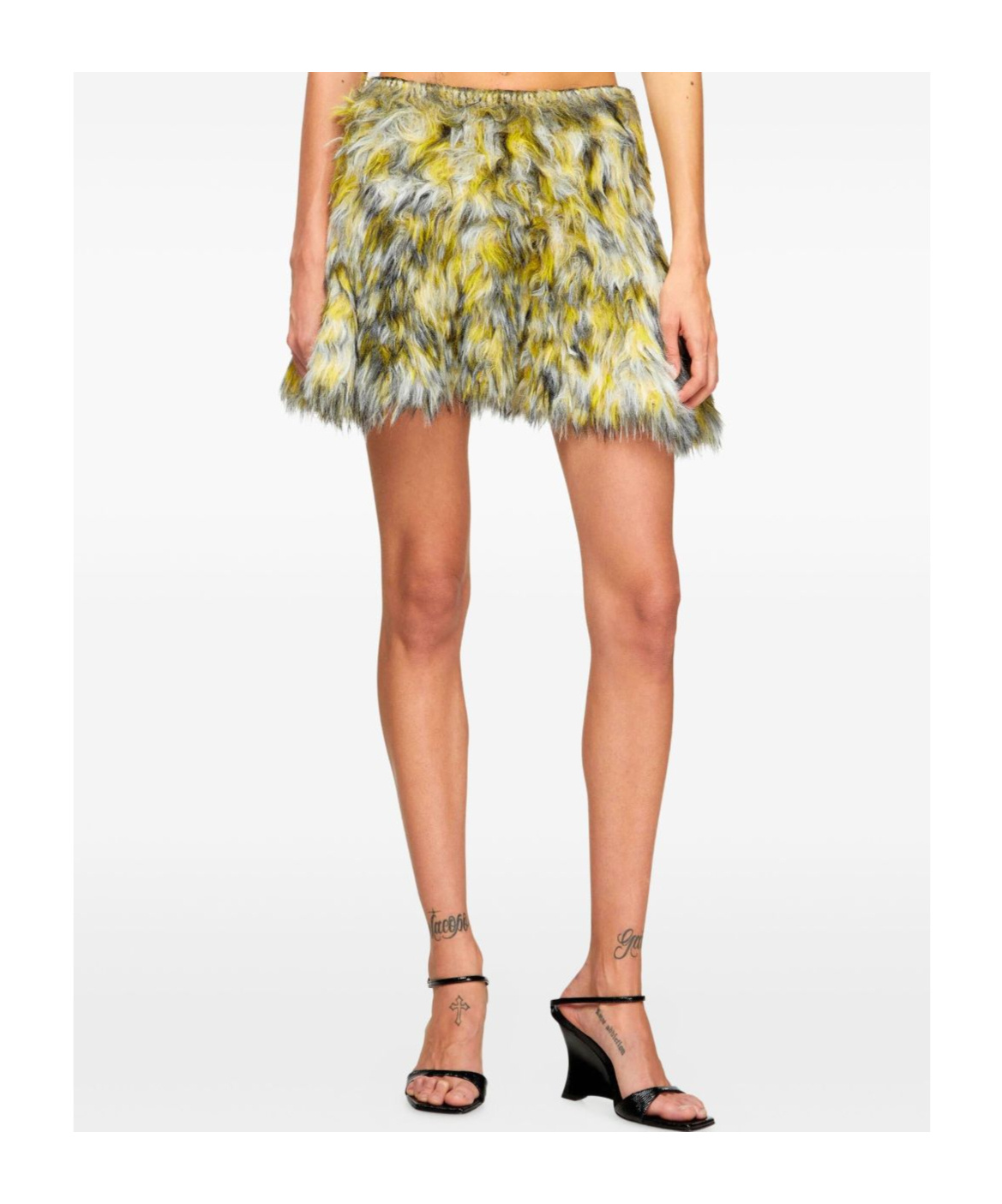 Diesel Mini Skirt In Fluffy Jacquard Knit In Yellow