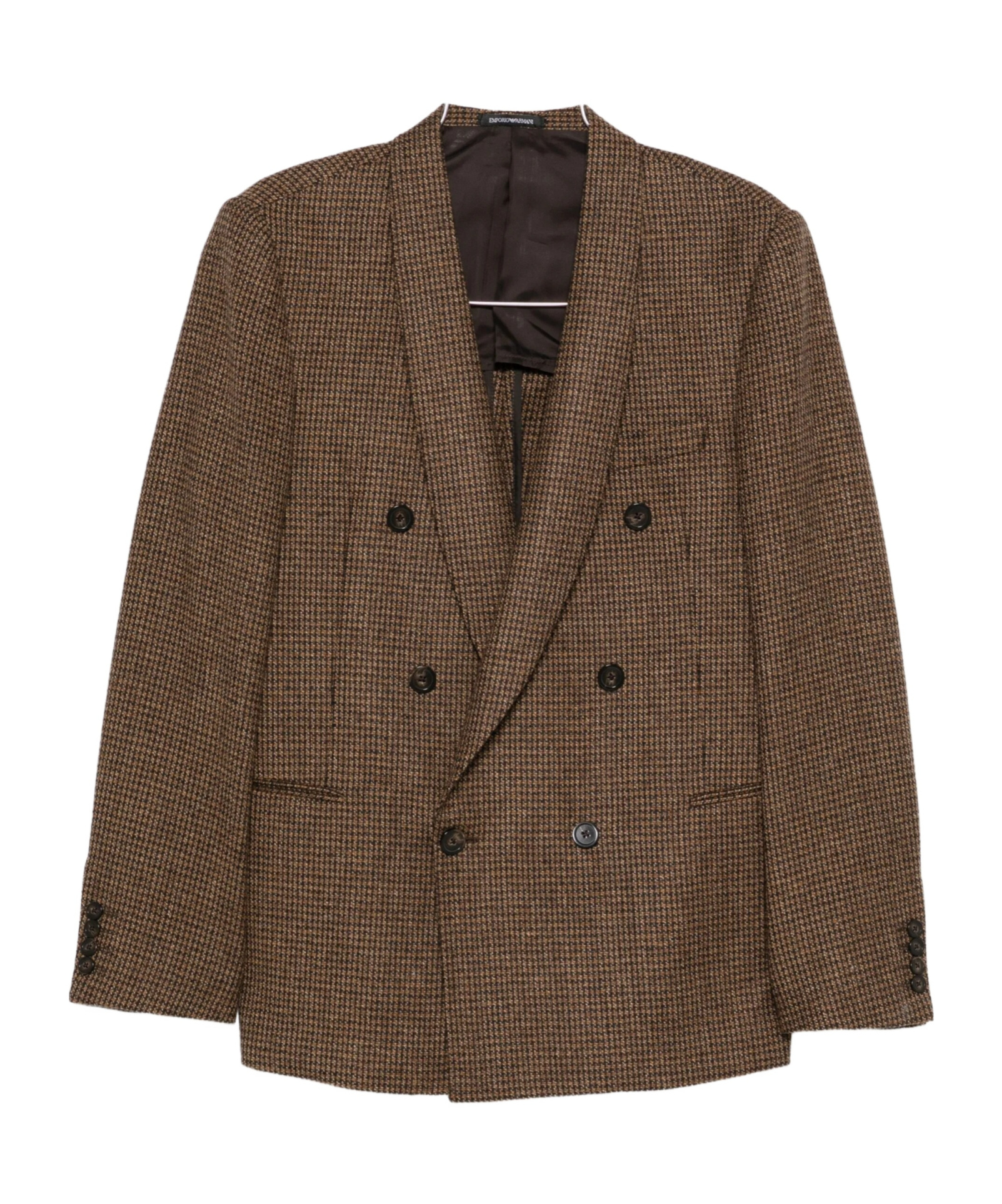 Emporio Armani Houndstooth Double-breasted Jacket In Brown