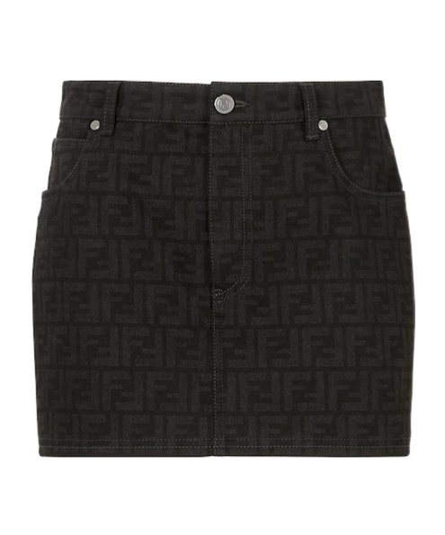 Fendi Denim Skirt With All-over Ff Motif In Black