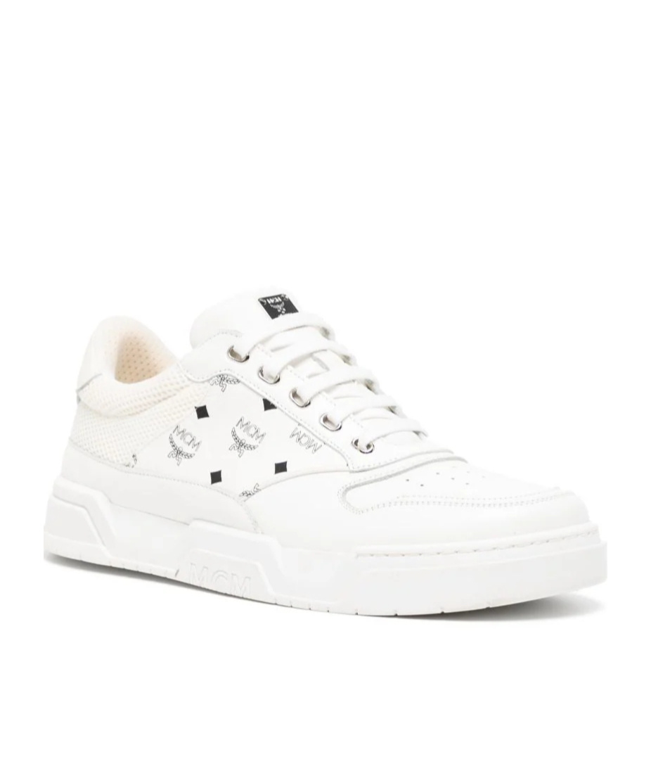 Mcm Printed Canvas Terrain Sneakers In White
