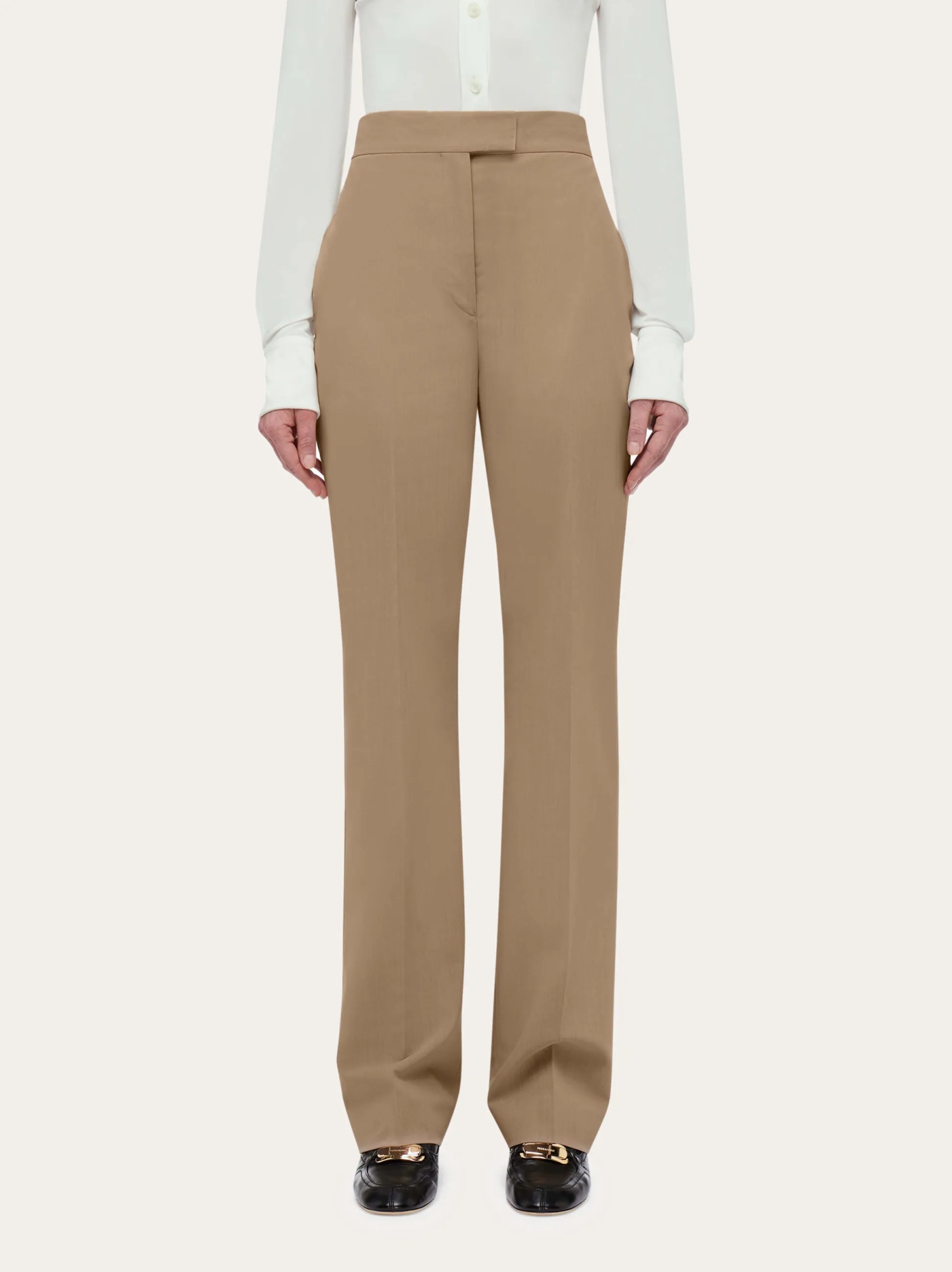 Ferragamo High-waisted Wool Casual Pants In Brown