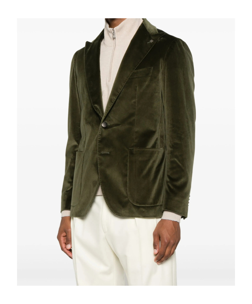 Tagliatore Velvet Single-breasted Blazer In Green