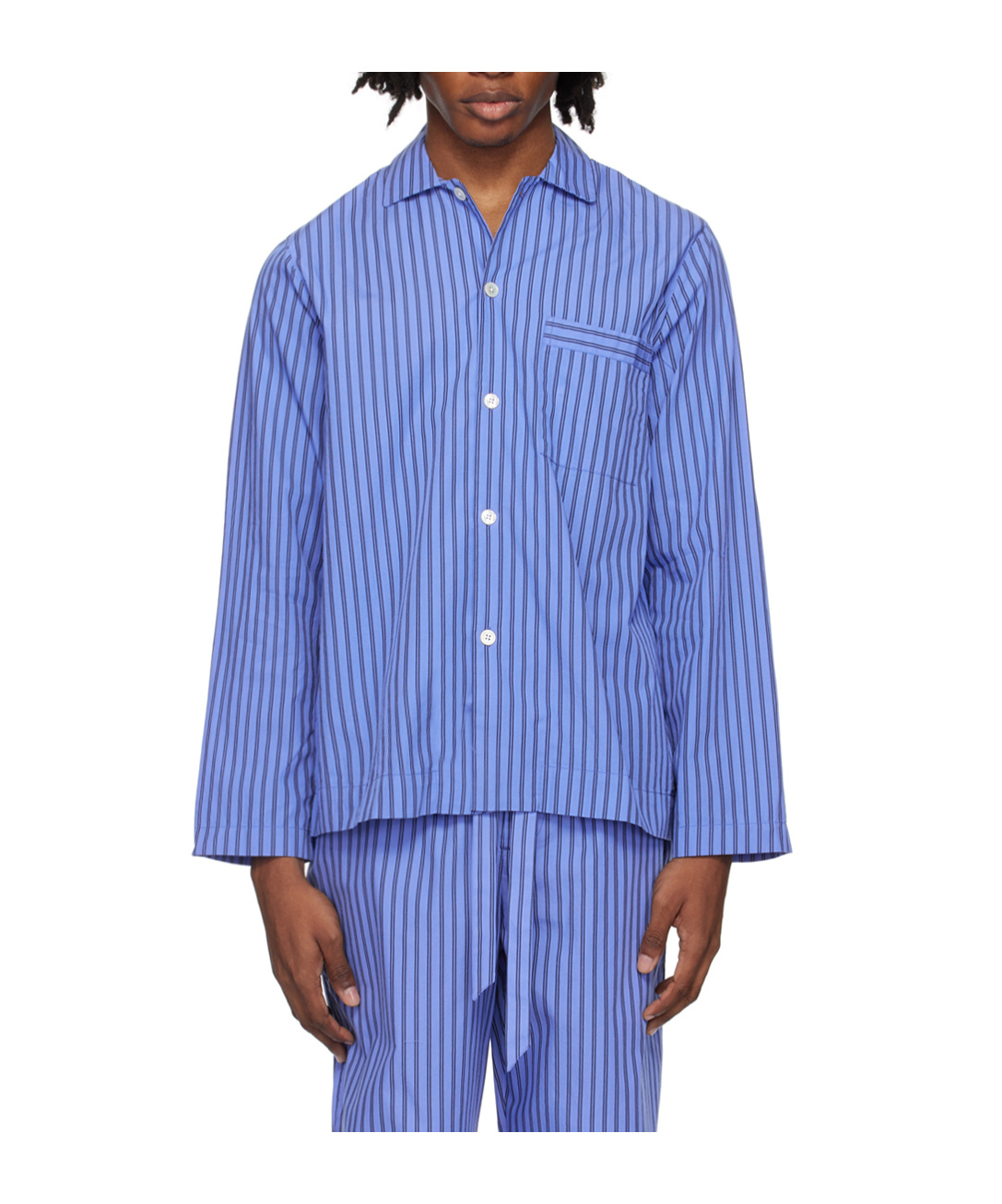 Tekla Camp-collar Striped Organic Cotton-poplin Pyjama Shirt In Blue