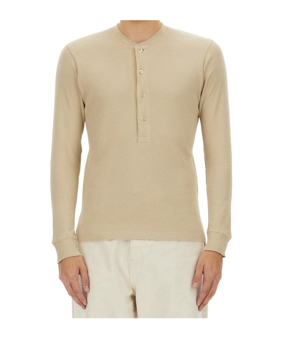 Shop Tom Ford Fine-ribbed Logo Embroidered T-shirt In Nude