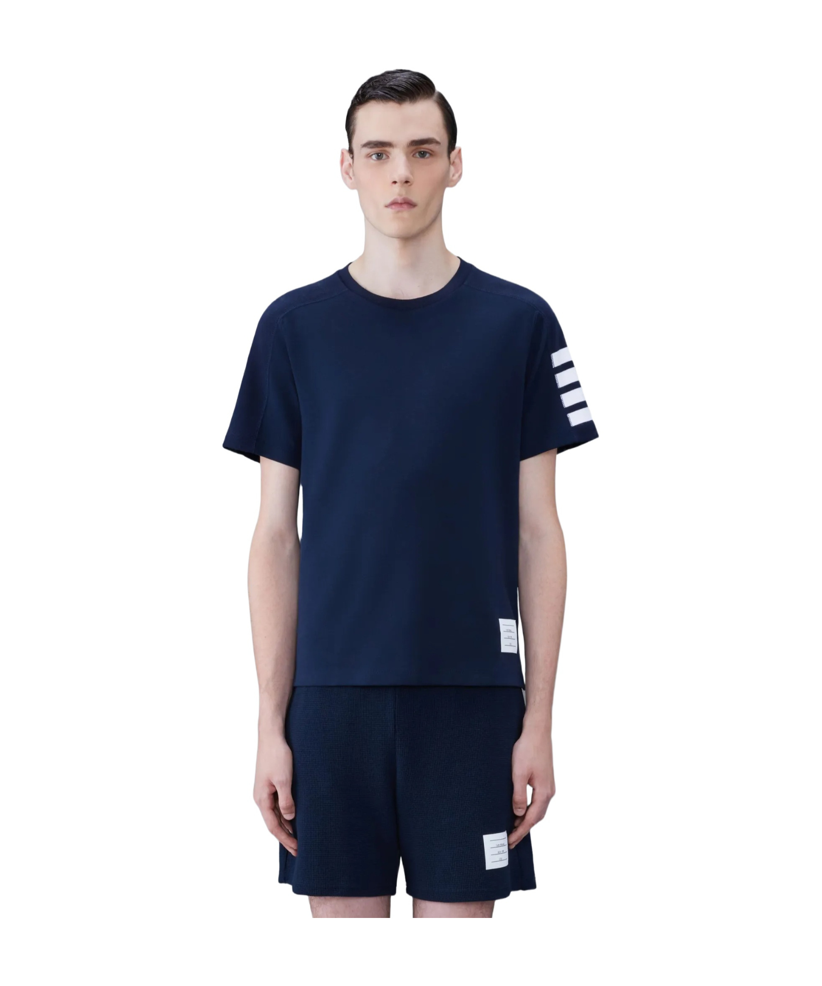 Thom Browne Short-sleeve Crew Neck T-shirt With Bold Sleeve Stripes In Black