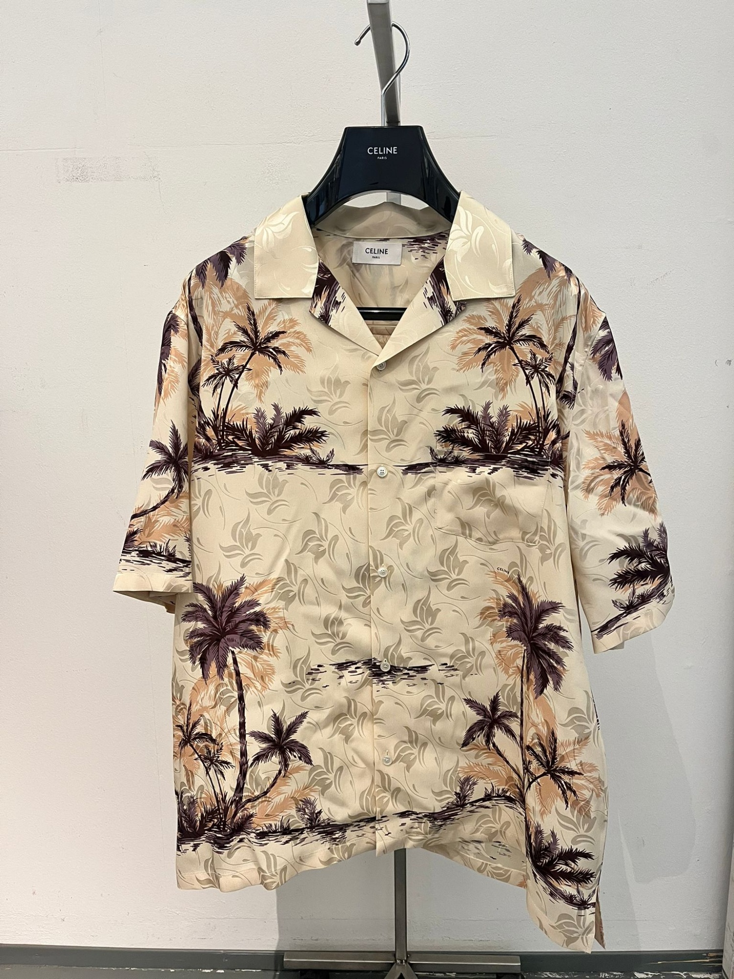 Celine Convertible-collar Printed Silk Crepe De Chine Shirt