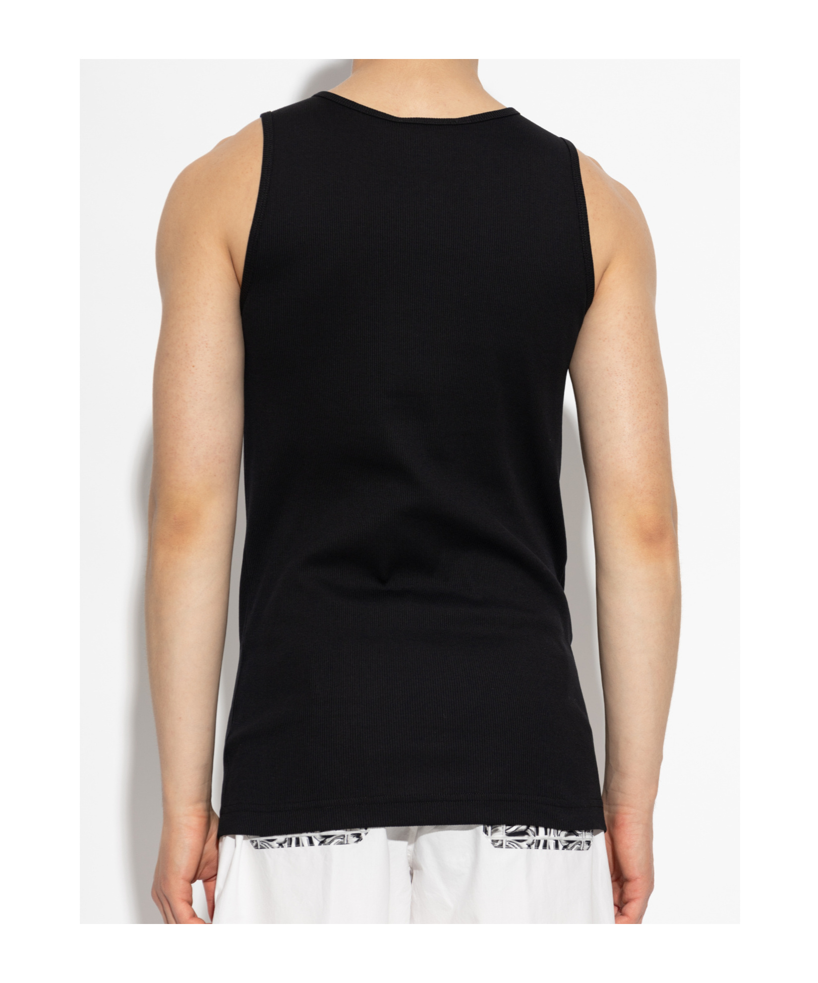 Dolce & Gabbana Ribbed Cotton Tank Top With Round Neckline In Black