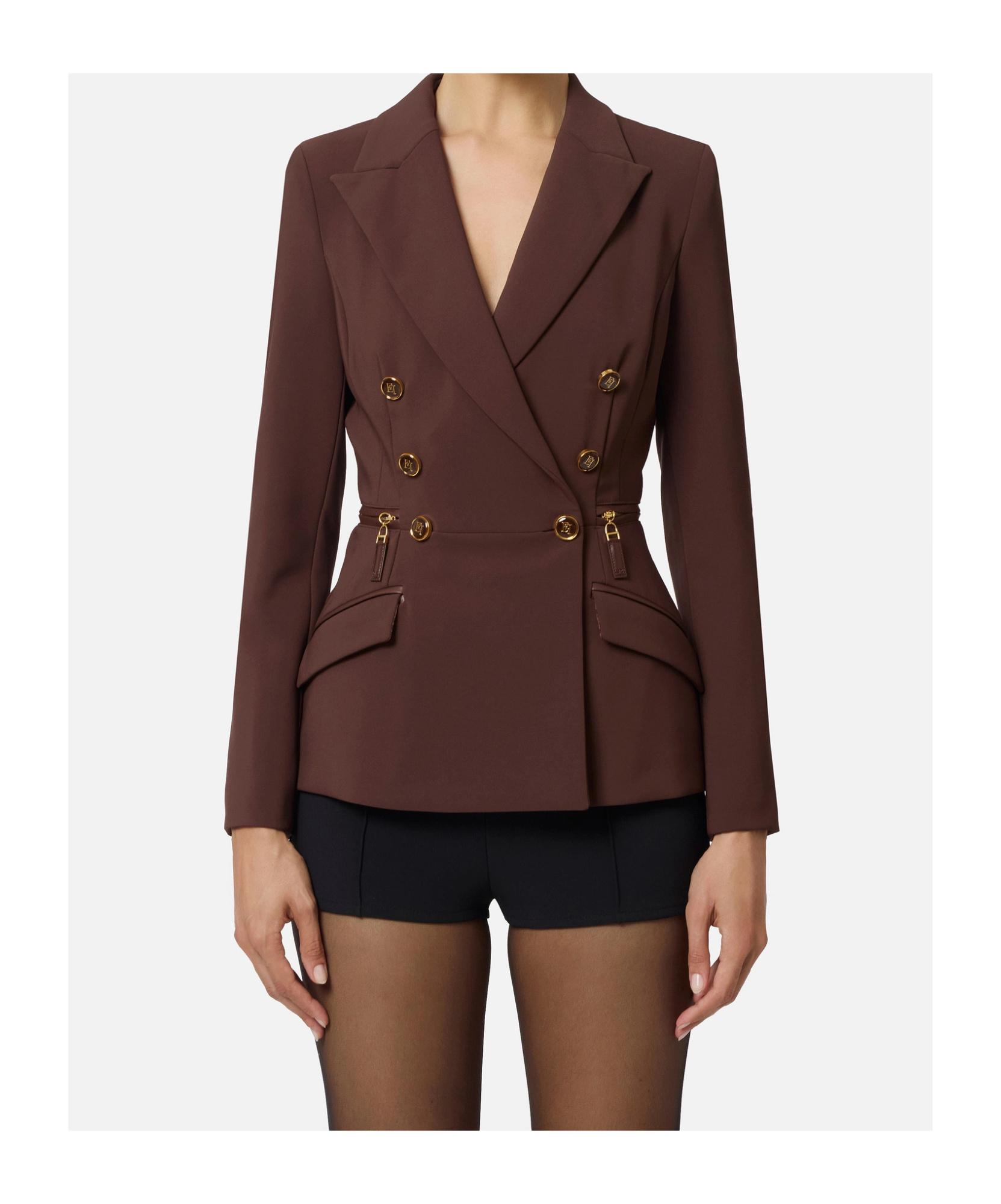 Elisabetta Franchi Double-breasted Zip-detail Jacket In Brown