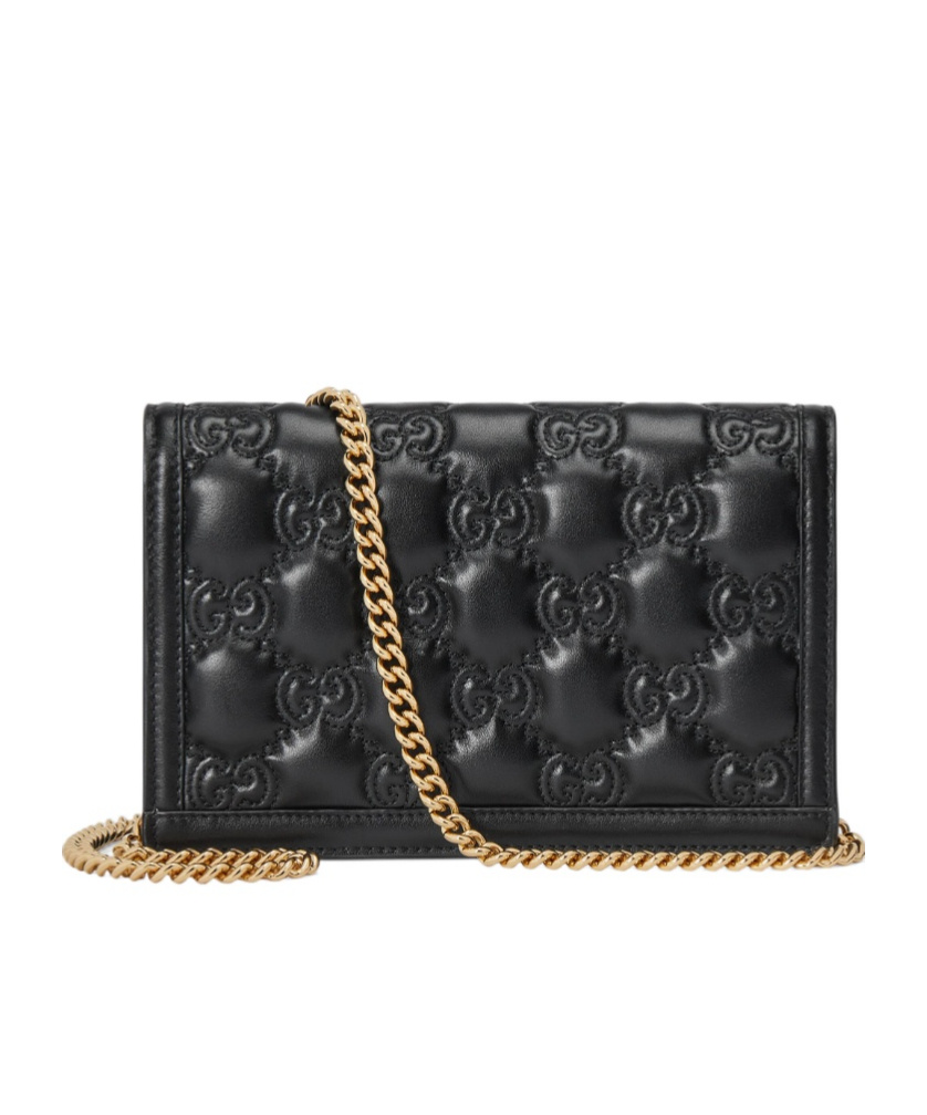 Gucci Gg Matelassé Chain-strap Wallet In Black
