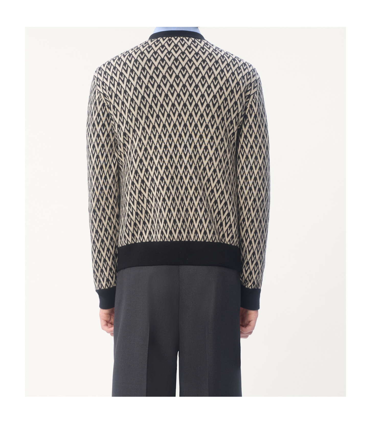 Valentino Crewneck Wool Jumper With Toute La V Jacquard Pattern In Black/cream