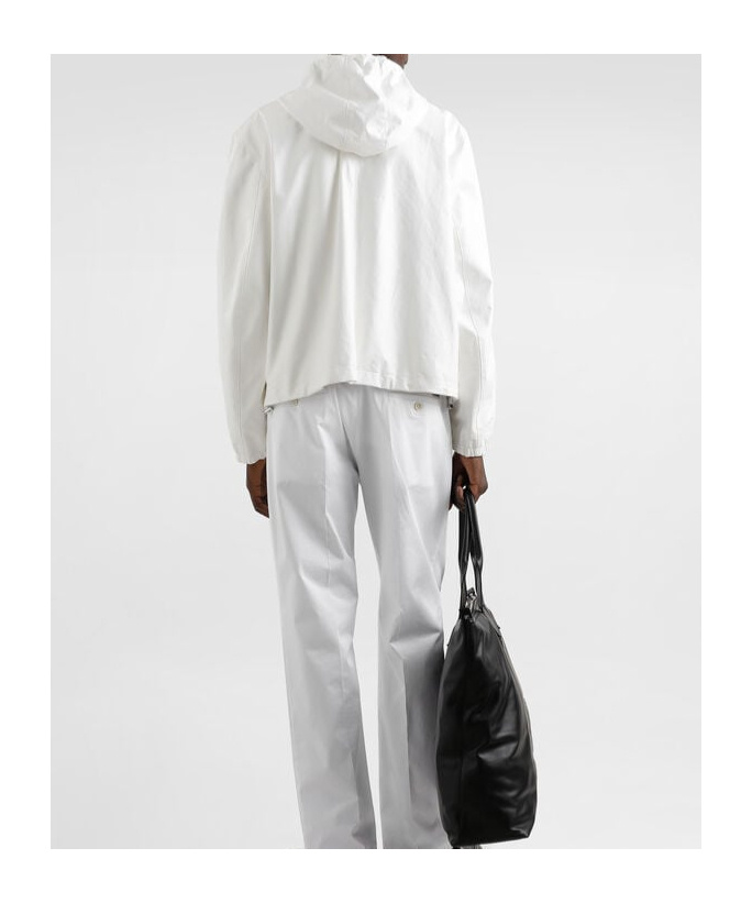 Dolce & Gabbana Leather And Fabric Jacket With Reversible Hood In White