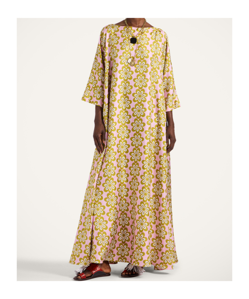 La Doublej Floral-print Silk Dress In Brown