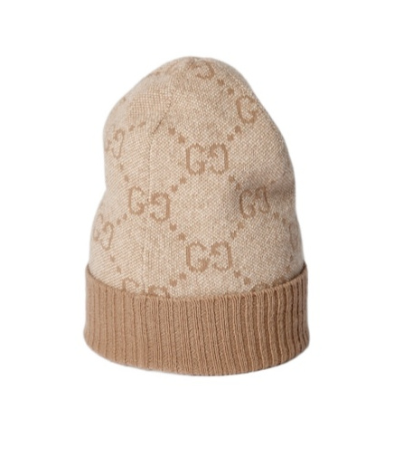 Gucci Gg Cashmere Lamé Hat In Brown