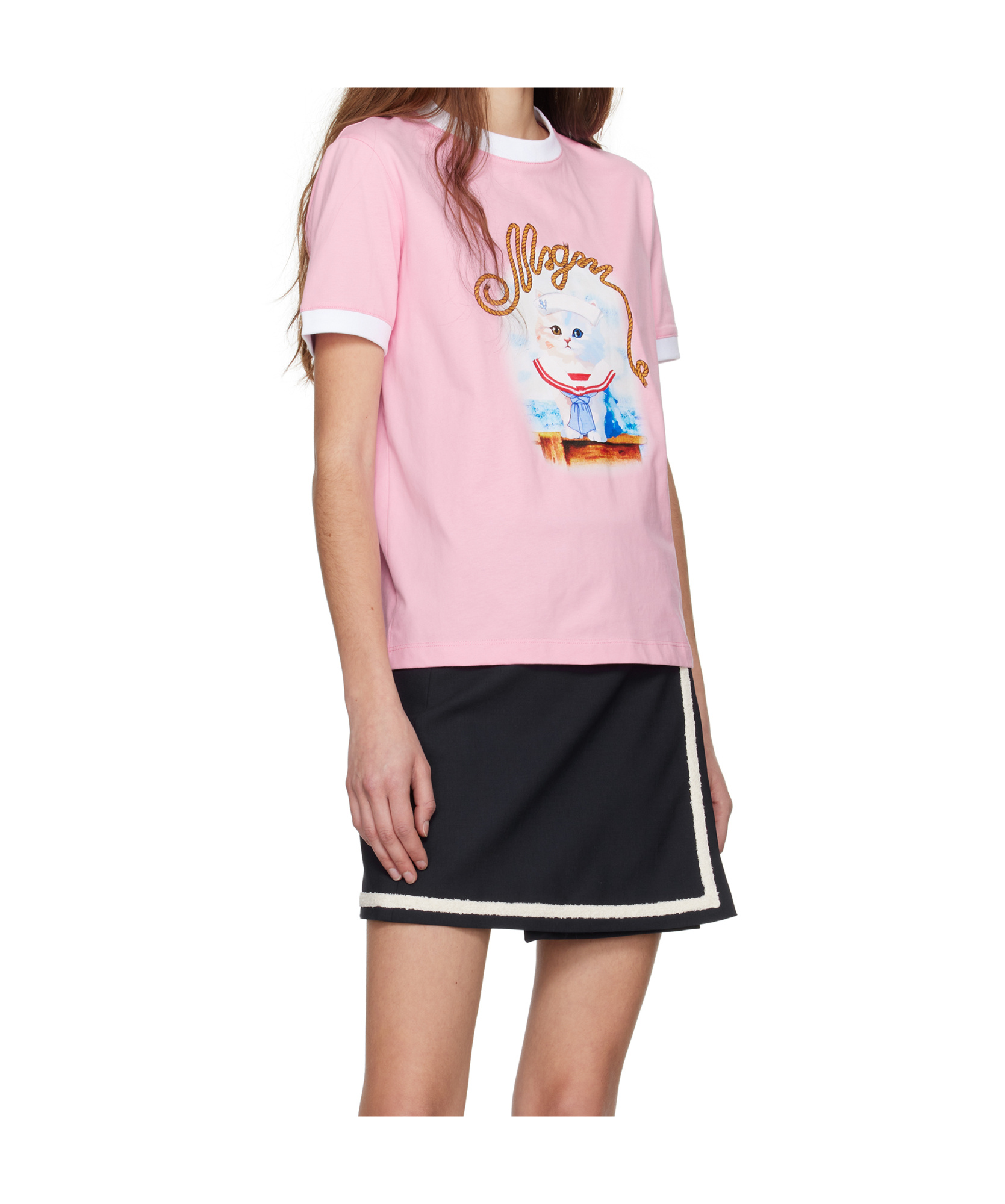 Msgm "sailor Kitten" Print T-shirt In Pink